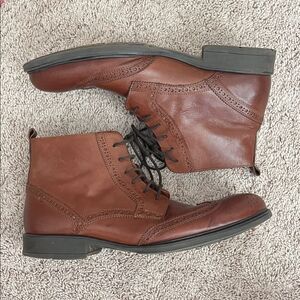 Stafford brown leather brogue wingtip dress boots Men’s 9 lace up ankle